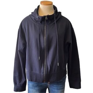 Vince Front Zip Drape Neckline Hoodie Jacket, Navy Blue, Large